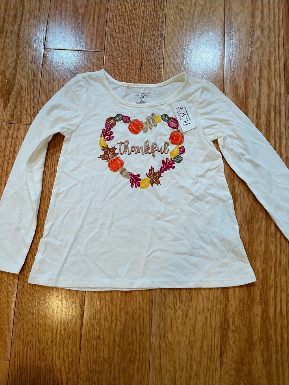 The Children's Place Cream Long Sleeve Thankful Heart Wreath Tee